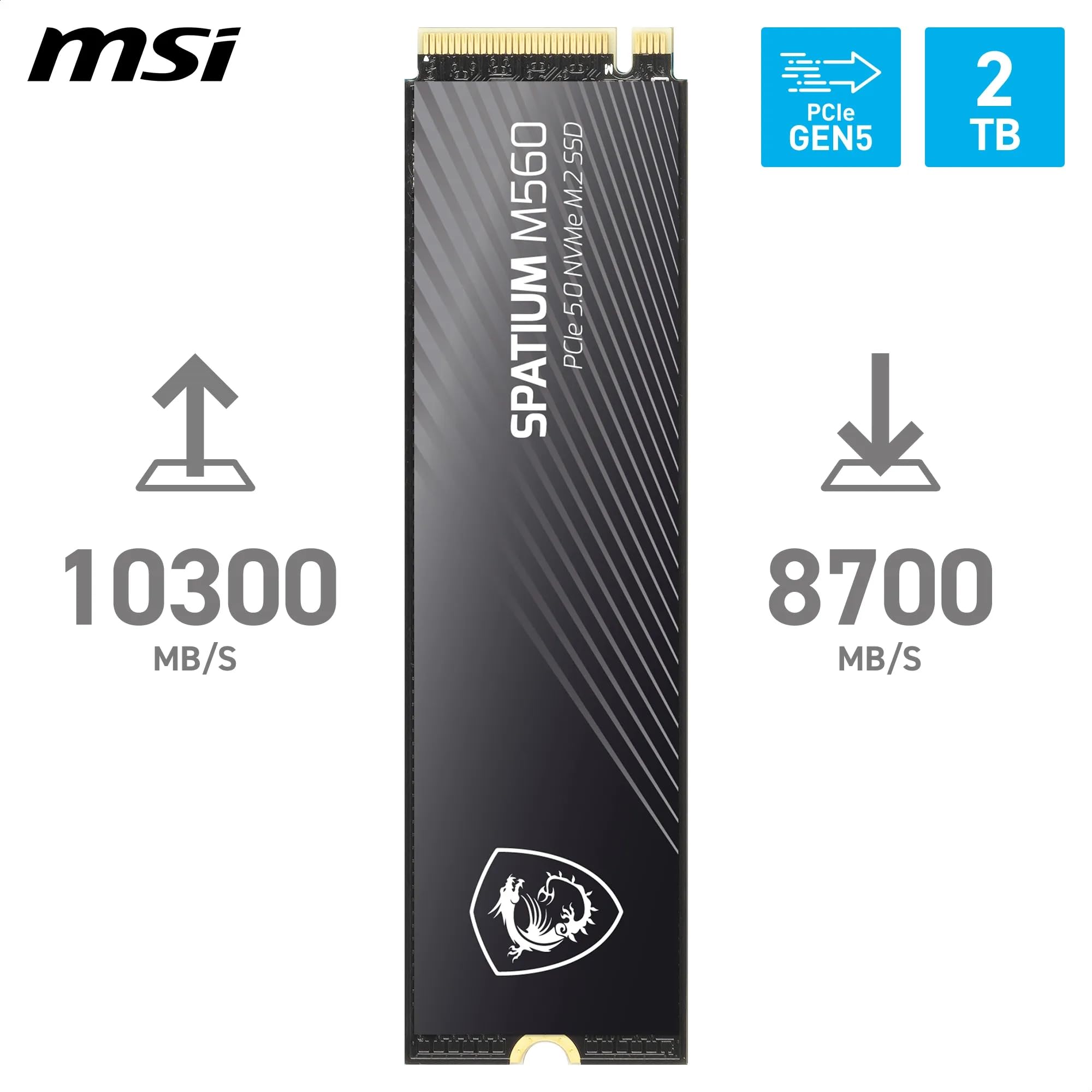 MSI SPATIUM M560 SSD 2TB - Disque SSD Interne 2 to PCIe 5.0 NVMe M